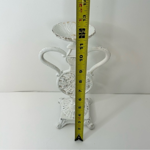 Vintage Cast Iron Candle Holder Painted White 11.5” Tall - Picture 4 of 15